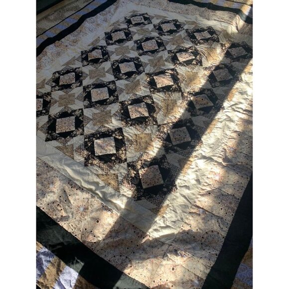 Handmade Patchwork Quilt 62” x 69” Geometric Patterns & Earthy Tones - Picture 5 of 8